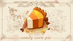 Rule 34 | candy corn, food, food focus, food name, halloween, ichiknees, leaf, leaf background, no humans, original, pie, pie slice, spider web background