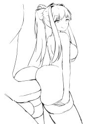 Rule 34 | 1boy, 1girl, anal, ass, ass focus, ass press, hetero, highres, huge ass, huge penis, large penis, long hair, looking back, monika (doki doki literature club), pants, penis, sex, sex from behind, sketch, smile, testicles, thighhighs, tight clothes, tight pants, topless, zonen404