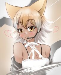 Rule 34 | animal ear fluff, animal ears, blonde hair, coyote (kemono friends), highres, kemono friends, kemono friends v project, microphone, short hair, tail, virtual youtuber, wolf ears, wolf tail