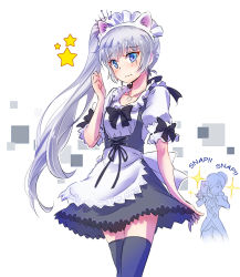 Rule 34 | 2girls, alternate costume, animal ears, apron, blue eyes, blush, cat ears, cellphone, commentary request, enmaided, fake animal ears, highres, holding, holding clothes, holding skirt, iesupa, maid, maid apron, maid headdress, multiple girls, phone, ponytail, rwby, scar, scar across eye, scar on face, siblings, sisters, skirt, smartphone, suspender skirt, suspenders, taking picture, thighhighs, weiss schnee, white hair, winter schnee, zettai ryouiki