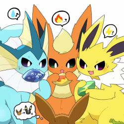 Rule 34 | animated, blush, closed mouth, creatures (company), eevee, evolutionary line, evolutionary stone, fins, fire, fire stone, flareon, from behind, game freak, gen 1 pokemon, gen 2 pokemon, holding, holding rock, jolteon, lightning bolt symbol, looping animation, nintendo, no humans, open mouth, pokemon, pokemon (creature), rock, simple background, sweatdrop, tagme, tail, taro (tontaro), thought bubble, thunder stone, umbreon, vaporeon, video, water, water stone, white background