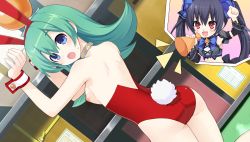 Rule 34 | 10s, 2girls, animal ears, bare back, bare shoulders, black hair, blood, breasts, breasts out, detached collar, fake animal ears, fishnet pantyhose, fishnets, game cg, green hair, hair ornament, highres, leotard, long hair, multiple girls, neptune (series), nipples, noire (neptunia), nosebleed, nude filter, open mouth, pantyhose, playboy bunny, puuna (chou megami shinkou noire gekishin black heart), rabbit ears, rabbit tail, red eyes, speaker, tail, third-party edit, tsunako, twintails, wrist cuffs