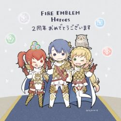Rule 34 | 1boy, 2girls, ;q, alfonse (fire emblem), animal, animal on head, anna (fire emblem), armor, artist name, ayawo, bird, blonde hair, blue eyes, blue hair, braid, brother and sister, brown gloves, chibi, closed mouth, copyright name, crown braid, feh (fire emblem heroes), fire emblem, fire emblem awakening, fire emblem heroes, gloves, gradient hair, green eyes, hair ornament, leg up, multicolored hair, multiple girls, nintendo, on head, one eye closed, open mouth, orb, owl, pink hair, ponytail, red eyes, red hair, scale armor, sharena (fire emblem), short hair, siblings, tongue, tongue out, v