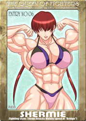 Rule 34 | 1girl, abs, biceps, bikini, breasts, extreme muscles, fatal fury, female focus, flexing, muscular, ren (tainca2000), shermie (kof), snk, solo, swimsuit, the king of fighters