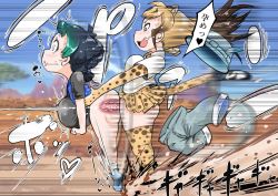 Rule 34 | 1boy, 1futa, anal, animal penis, ass, bad id, bad twitter id, black hair, blush, bottomless, breasts, cheetah (kemono friends), cheetah ears, cheetah print, cheetah tail, cocco (cocco1192), commentary, drooling, emphasis lines, fangs, fucked silly, futa on male, futa with male, futanari, green hair, hat, heart, highres, kemono friends, kyururu (kemono friends), long hair, male penetrated, multicolored hair, open mouth, pants, penis, ponytail, rape, sex, sex from behind, short hair, shorts, skirt, smile, speech bubble, speed lines, spiked penis, stomach bulge, surprised, thighhighs, translated, uncensored, undressing, unworn hat, unworn headwear, unworn pants, unworn shorts, x-ray