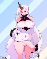 Rule 34 | 10s, 1girl, abyssal ship, artist name, bad id, bad pixiv id, bare shoulders, blush, breasts, claws, cleavage, cleavage cutout, clothing cutout, colored skin, covered erect nipples, covered navel, cum, cumdrip, curvy, detached sleeves, doxy, dress, flaccid, foreskin, futanari, glowing, glowing eyes, highres, horns, huge penis, kantai collection, large breasts, long hair, looking at viewer, panties, parted lips, penis, pink skin, precum, pussy, red eyes, ribbed dress, seaport princess, short dress, single horn, smile, solo, standing, striped, striped background, sweater, sweater dress, testicles, uncensored, underwear, veins, veiny penis, very long hair, watermark, web address, white hair, white panties, wide hips