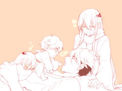 Rule 34 | 2boys, 2girls, bad id, bad pixiv id, barefoot, child, closed eyes, closed mouth, eyes visible through hair, family, father and daughter, father and son, grabbing, hair between eyes, hair ornament, hairclip, hand on another&#039;s back, japanese clothes, kasugaya yuki, kimono, lap pillow, long hair, long sleeves, lying, lying on person, monochrome, mother and daughter, mother and son, multicolored hair, multiple boys, multiple girls, nura rikuo, nurarihyon no mago, oikawa tsurara, open mouth, patterned, patterned hair, scarf, short hair, simple background, sitting, sitting on person, sleeping, sleeping on person, smile, two-tone hair, very long hair, yuki onna (nurarihyon no mago)