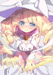Rule 34 | 1girl, animal ears, bandaged arm, bandaged leg, bandages, bare shoulders, blonde hair, blue eyes, blush, boots, breasts, closed mouth, commentary request, flower knight girl, fujishima-sei ichi-gou, grey background, happy halloween, hat, highres, long hair, looking at viewer, medium breasts, old school swimsuit, one-piece swimsuit, rabbit ears, sandersonia (flower knight girl), school swimsuit, sitting, solo, swimsuit, thigh boots, thighhighs, twintails, very long hair, wariza, white footwear, white hat, white one-piece swimsuit, white thighhighs, witch hat