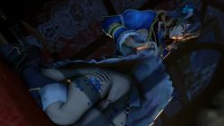 Rule 34 | 10s, 1boy, 1girl, 3d, animated, bloodstained: ritual of the night, blue dress, blue eyes, boots, brown hair, clothes lift, dress, dress lift, dutch angle, goth fashion, gothic lolita, hair ornament, head out of frame, hetero, highres, indoors, inti creates, lazyprocrastinator, lolita fashion, looking at viewer, lying, miriam (bloodstained), no panties, on back, penis, reverse cowgirl position, sex, sex from behind, solo focus, source filmmaker (medium), straddling, tagme, tattoo, vaginal, video