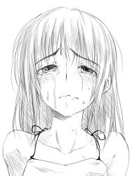 Rule 34 | 1girl, akane yuki, crying, crying with eyes open, greyscale, long hair, looking at viewer, monochrome, original, sad, sketch, solo, tears, upper body, wavy mouth