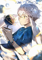 Rule 34 | 1boy, absurdres, bracelet, child, closed mouth, globe, highres, holding, jewelry, light, male focus, original, solo, solo focus, sora (zwz030), white background, wings, yellow eyes