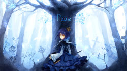 Rule 34 | 1girl, bad id, bad pixiv id, blue hair, book, crown, dhiea, dhiea seville (pause), fantasy, forest, grave, looking back, nature, original, pause (dhiea), short hair, solo