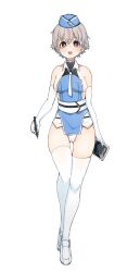 Rule 34 | 1girl, :d, bare shoulders, belt, black dress, blue dress, blue hat, blush, breasts, bright pupils, brown eyes, cameltoe, choker, commentary, dress, foeyp, full body, garrison cap, gloves, grey hair, groin, hair between eyes, halterneck, hat, highres, hip focus, holding, holding stylus, holding tablet pc, impossible clothes, impossible dress, loafers, looking at viewer, medium breasts, microdress, multicolored clothes, multicolored dress, necktie, open mouth, original, panties, pantyshot, round teeth, shoes, short dress, short hair, sideboob, simple background, skindentation, sleeveless, sleeveless dress, smile, solo, stylus, tablet pc, teeth, thighhighs, tomboy, tomboy (foeyp), transparent background, turtleneck, underwear, upper teeth only, very short hair, walking, white belt, white choker, white dress, white footwear, white gloves, white necktie, white panties, white pupils, white thighhighs
