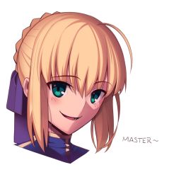 Rule 34 | 1girl, ahoge, artoria pendragon (fate), blonde hair, boa (brianoa), commentary, fate/stay night, fate (series), green eyes, hair ribbon, looking at viewer, open mouth, ribbon, saber (fate), short hair, smile, solo, transparent background