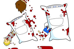 Rule 34 | blood, guro, pillow, role reversal, severed head, simple background