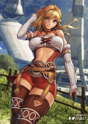 Rule 34 | blonde hair, breasts, fiora (xenoblade), green eyes, hybridmink, large breasts, looking at viewer, nintendo, skirt, tagme, thighhighs, xenoblade, xenoblade chronicles 1, xenoblade chronicles (series)