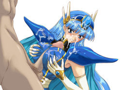 Rule 34 | 1990s (style), blue eyes, blue hair, blush, breasts, censored, clenched teeth, cum, cum on clothes, cum on hair, cyclone (reizei), elbow gloves, facial, gloves, large breasts, long hair, magic knight rayearth, paizuri, paizuri over clothes, penis, retro artstyle, ryuuzaki umi, solo focus, tears, teeth