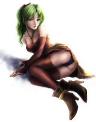 Rule 34 | 1990s (style), 1girl, ass, bad id, bad pixiv id, boots, breasts, cleavage, detached sleeves, dodon (reina), final fantasy, final fantasy vi, green hair, highres, jewelry, large breasts, necklace, ponytail, red eyes, reina (artist), skirt, solo, thighhighs, tina branford, zettai ryouiki