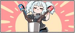 Rule 34 | 1girl, blue hair, can, closed eyes, coca-cola, commentary, drink can, english commentary, girls&#039; frontline, junsuina fujunbutsu, pa-15 (girls&#039; frontline), pepsi, pot, pouring, smug, soda can, soft drink, solo, tin can, twintails, u u