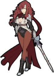 Rule 34 | 00s, 10s, 1girl, bad id, bad tumblr id, beatrix, breasts, cleavage, crossed legs, drill hair, eyepatch, final fantasy, final fantasy ix, final fantasy xiii, fusion, hair over one eye, hand on own hip, hexafusion, highres, kirijou mitsuru, large breasts, lightning farron, long hair, pantyhose, persona, persona 4: the ultimate in mayonaka arena, rapier, red hair, red pantyhose, ringlets, skirt, solo, sunglasses, sword, tabletorgy, transparent background, watson cross, weapon, white background
