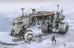 Rule 34 | absurdres, army, at-st, battle of hoth, cable, cannon, carrying, chenlongque, commentary, concept art, damaged, dirty, energy cannon, english commentary, galactic empire, highres, hook, hoth, machinery, mecha, military, military vehicle, original, radar dish, radio antenna, realistic, robot, science fiction, snow, snowtrooper, soldier, star wars, star wars: the empire strikes back, turret, vehicle focus, walker (robot), wheel