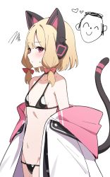 Rule 34 | 1girl, animal ear headphones, animal ears, doodle sensei (blue archive), blonde hair, blue archive, bow, cat ear headphones, cat tail, fake animal ears, hair bow, halo, headphones, highres, jacket, momoi (blue archive), multicolored clothes, multicolored jacket, parted bangs, pink eyes, pretty mundane, sensei (blue archive), tail