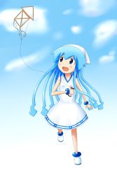 Rule 34 | 1girl, blue eyes, blue hair, dress, hat, highres, ikamusume, k.u.n.e., kite, long hair, shinryaku! ikamusume, tentacle hair