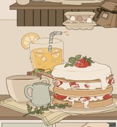 Rule 34 | bag, cake, cheese, coffee, coffee mug, cream, cup, dough, drinking glass, drinking straw, egg, egg carton, food, fruit, ice, ice cube, indoors, lemonade, lettuce, meat, mint, mug, original, pitcher (container), placemat, sandwich, strawberry, strawberry shortcake, tomato, tray, where ha0