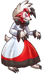 Rule 34 | clothed pokemon, cosplay, creatures (company), dress, full body, game freak, gen 7 pokemon, hatching (texture), imaizumi kagerou, imaizumi kagerou (cosplay), linear hatching, looking at viewer, lycanroc, lycanroc (midnight), nintendo, no humans, parted lips, penga, pink eyes, pokemon, pokemon (creature), sketch, standing, touhou, transparent background