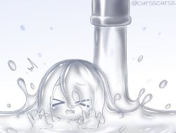Rule 34 | closed eyes, curss, faucet, monster girl, slime girl, surprised, transparent, water
