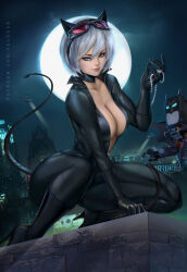 Rule 34 | 1girl, android, batman (series), boots, breasts, catwoman (cosplay), cleavage, cosplay, dc comics, felox08, high heel boots, high heels, large breasts, nier:automata, nier (series), 2b (nier:automata)