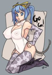 Rule 34 | animal ears, blue eyes, blue hair, boots, breasts, cleavage, cow print, large breasts, tagme, tail
