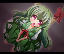 Rule 34 | 1girl, ex-keine, female focus, geo (yukishitadou), green hair, horns, kamishirasawa keine, letterboxed, long hair, open mouth, red eyes, solo, tongue, tongue out, touhou