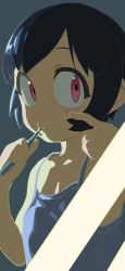 Rule 34 | 1girl, 2equal8, akanbe, black hair, blue camisole, brushing teeth, camisole, eyelid pull, female focus, female pov, halftone, highres, looking at viewer, mirror, original, pink eyes, pov, reflection, sawada kanako, short hair, solo, tareme, tongue, tongue out, toothbrush