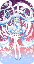 Rule 34 | 1girl, achunchun, animal ears, blue eyes, blush, boots, rabbit ears, chun (friendly sky), detached sleeves, floating, frilled skirt, frills, hatsune miku, highres, light smile, long hair, necktie, pleated skirt, ripples, rounded corners, skirt, sleeves past wrists, smile, solo, thigh boots, thighhighs, twintails, very long hair, vocaloid, white hair, yuki miku, zettai ryouiki