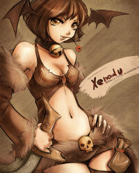 Rule 34 | 1girl, alternate color, black shirt, black shorts, black thighhighs, breasts, brown cape, brown eyes, brown hair, brown sleeves, cape, character name, choker, cleavage, closed mouth, clothing cutout, commentary, cowboy shot, dagger, dated, detached sleeves, ekaterina orange, english commentary, flower, flower in mouth, fur-trimmed cape, fur-trimmed sleeves, fur trim, holding, holding dagger, holding knife, holding weapon, knife, looking at viewer, medium breasts, navel, pouch, ragnarok online, red flower, shirt, short hair, short shorts, shorts, skull, solo, stalker (ragnarok online), stomach cutout, thighhighs, waist cape, watermark, weapon, web address