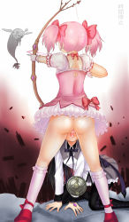 Rule 34 | 10s, 2girls, akemi homura, argyle, argyle clothes, argyle legwear, ass, black hair, bow (weapon), charlotte (madoka magica), cleft of venus, cunnilingus, female pervert, highres, kaname madoka, legs apart, long hair, magical girl, mahou shoujo madoka magica, mahou shoujo madoka magica (anime), mami mogu mogu, multiple girls, no panties, oral, pantyhose, pervert, pink hair, pussy, spoilers, standing, standing cunnilingus, time stop, tomoe mami, twintails, uncensored, weapon, y.ssanoha, yuri