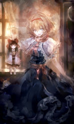 Rule 34 | 1girl, 60mai, alice margatroid, blonde hair, blue eyes, capelet, character doll, doll, hairband, hakurei reimu, looking at viewer, puppet, shanghai doll, short hair, sketch, smile, solo, touhou