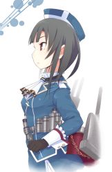 Rule 34 | 10s, 1girl, ascot, bad id, bad pixiv id, beret, black gloves, black hair, chain, frills, from side, gloves, hat, kantai collection, machinery, military, military uniform, profile, red eyes, sanuki (zigzagflamberge), short hair, solo, takao (kancolle), uniform