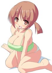 Rule 34 | 00s, 10s, 1girl, barefoot, blush, breasts squeezed together, breasts, brown eyes, brown hair, camisole, cleavage, hinako (issho ni training), issho ni training, kourourin, large breasts, panties, short hair, sitting, solo, underwear, white panties