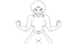Rule 34 | abs, alex (totally spies), angry, animated, animated gif, belt, bodysuit, extreme muscles, gloves, highres, lineart, muscle growth, muscular, muscular female, pokkuti, short hair, skin tight, thick thighs, thighs, totally spies