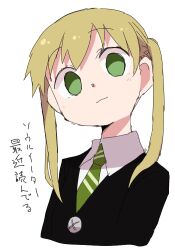 Rule 34 | 1girl, blonde hair, closed mouth, dokan (dkn), green eyes, long hair, looking at viewer, maka albarn, necktie, simple background, smile, solo, soul eater, twintails, white background