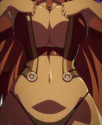 Rule 34 | 1girl, black panties, breasts, cleavage, dark-skinned female, dark skin, female focus, head out of frame, highres, large breasts, navel, panties, queen&#039;s blade, risty (queen&#039;s blade), solo, standing, stitched, third-party edit, underwear