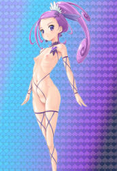 Rule 34 | 1girl, anal ball wear, arms at sides, barefoot, breasts, brooch, choker, cleft of venus, cure sword, dokidoki! precure, dot nose, earrings, feet out of frame, gradient background, hair ornament, hair up, hairpin, heart, heart brooch, high ponytail, highres, insertion clothing, jewelry, kenzaki makoto, legs, long hair, looking at viewer, magical girl, naked ribbon, navel, nipples, nude, patterned background, perky breasts, ponytail, precure, purple eyes, purple hair, pussy, rasukaru, ribbon, skinny, small areolae, small breasts, small nipples, solo, spade (shape), spade earrings, spade hair ornament, standing, uncensored