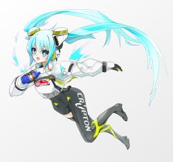 Rule 34 | 1girl, absurdres, airborne, black bodysuit, black footwear, black gloves, black thighhighs, blue eyes, blue hair, bodysuit, boots, can, covered navel, floating hair, gloves, grey background, hatsune miku, hela png, highres, holding, holding can, long hair, open mouth, racing miku, racing miku (2022), single thighhigh, smile, solo, thighhighs, v-shaped eyebrows, very long hair, vocaloid