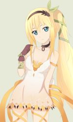 Rule 34 | 1girl, age progression, aqua eyes, blonde hair, breasts, cleavage, collarbone, edna (tales), long hair, mahdi, aged up, ponytail, side ponytail, solo, strap slip, tales of (series), tales of zestiria, thighs