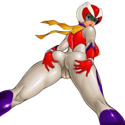 Rule 34 | 1girl, ass, ass grab, back, breasts, cameltoe, cleft of venus, fat mons, getter robo, gloves, grabbing own ass, helmet, kneepits, large breasts, latex, lipstick, looking back, makeup, pilot suit, saotome michiru, scarf, shiny clothes, simple background, skin tight, solo, spread ass, toei animation, visor, zen and retro