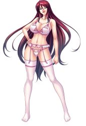 Rule 34 | 00s, 1girl, beatrice kushan, bow, bow bra, bow panties, bra, breasts, cleavage, contrapposto, curvy, female focus, frills, full body, garter belt, garter straps, hair between eyes, hand on own hip, highres, kagami hirotaka, kangoku senkan, kangoku senkan 3, large breasts, legs apart, lilith-soft, lingerie, long hair, looking at viewer, mole, mole under eye, no shoes, official art, panties, panties over garter belt, panties over garter straps, parted lips, red hair, shiny skin, sideboob, smile, smug, solo, standing, thighhighs, thong, underwear, underwear only, very long hair, white background, white thighhighs