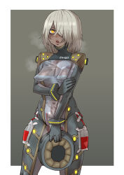 Rule 34 | 1girl, 621 (armored core 6), absurdres, armored core, armored core 6, bandaged chest, blood, blood bag, blush, bodysuit, breasts, chinese commentary, commentary request, convenient censoring, dark-skinned female, dark skin, ebonyxh, eyes visible through hair, female pubic hair, freckles, grey background, hair over one eye, unworn headwear, helmet, unworn helmet, highres, holding, holding helmet, holding own arm, looking at viewer, navel, nipples, open mouth, pointy breasts, pubic hair, ringed eyes, short hair, simple background, small breasts, solaria (ebonyxh), solo, standing, steaming body, sweat, tape, very sweaty, white background, white hair, white pubic hair, yellow eyes