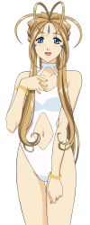 Rule 34 | 1girl, aa megami-sama, absurdres, belldandy, blush, extraction, highres, jewelry, light blush, long image, ring, standing, swimsuit, tall image, vector trace